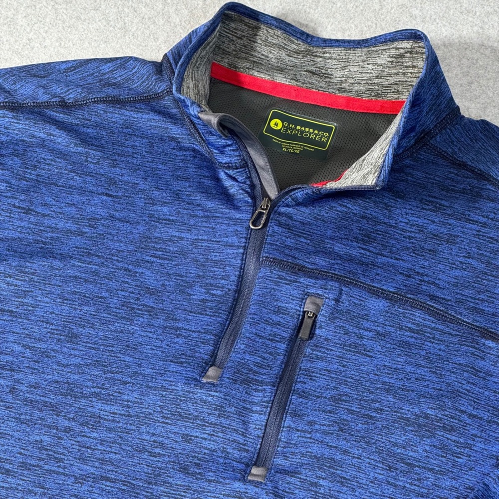 GH Bass & Co Explorer Mens XL Blue Space Dye Quarter Zip Pullover Fleece Jacket